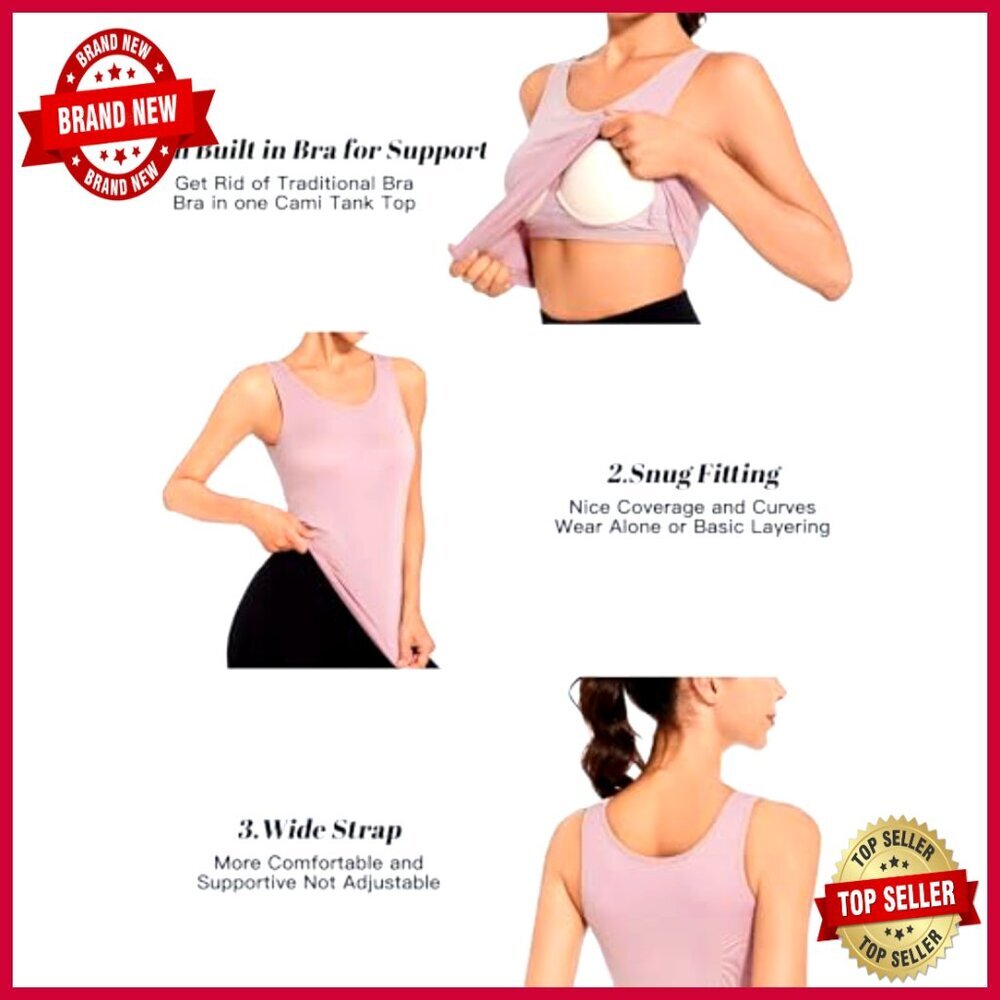 Built-in Bra Tank Top for Women, Casual Yoga Layer Camisole, S-3XL - Picture 4 of 6